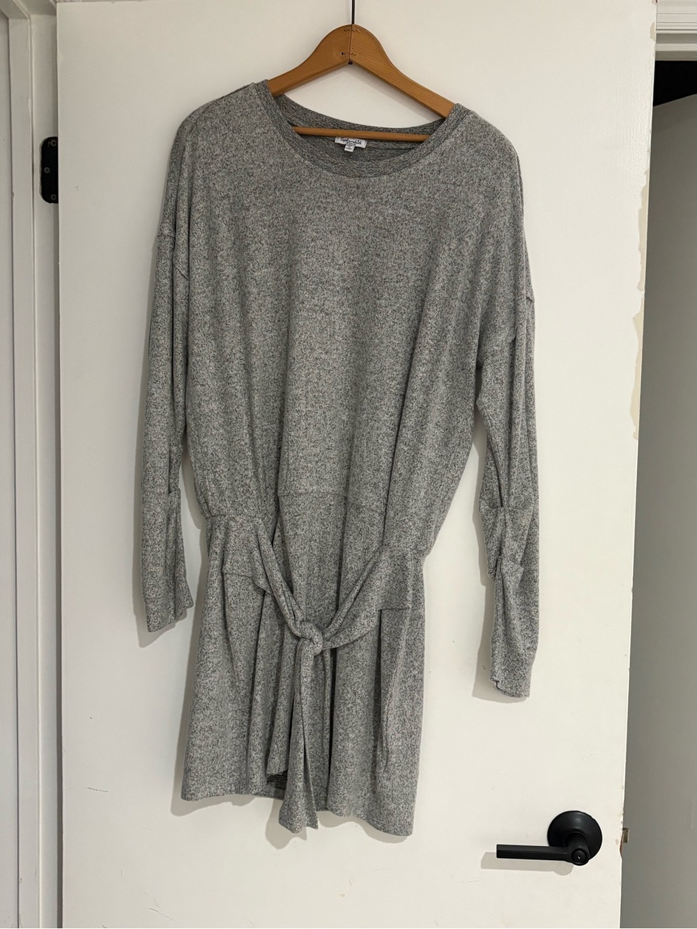 Splendid Heather Gray Tie-Waist Long-Sleeve Mini Dress